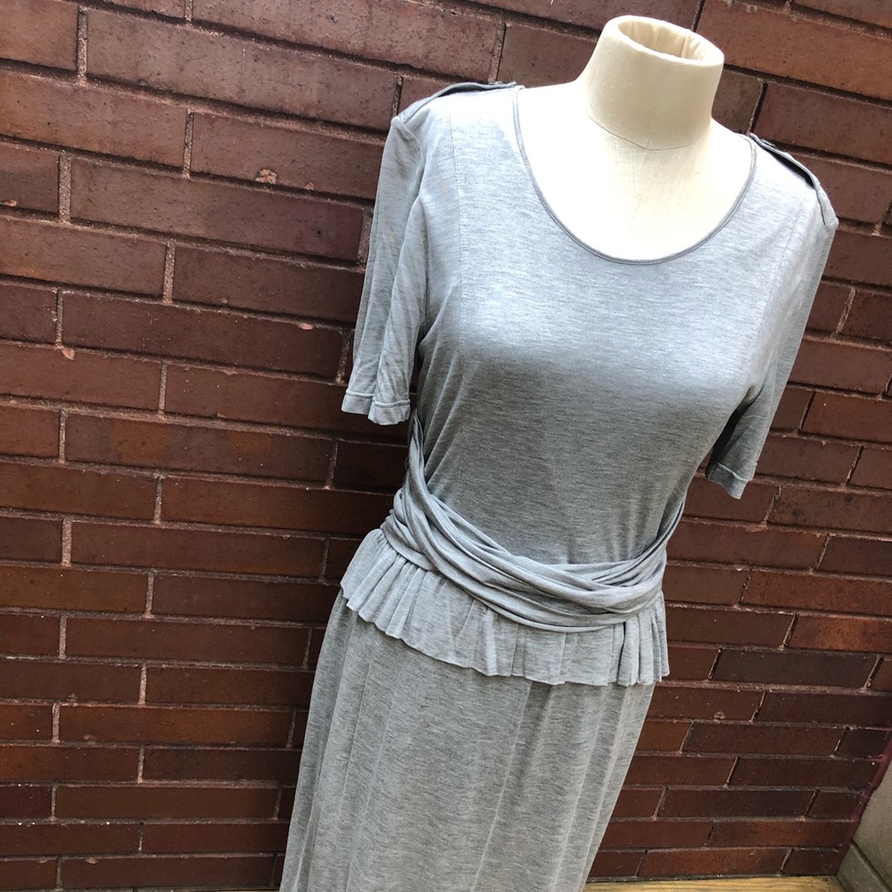 Burberry Grey Midi Dress with Pleated Waist Detail